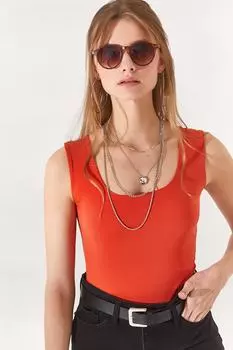 Женская оранжевая двухслойная блузка песочного цвета с квадратным воротником спереди Olalook, оранжевый