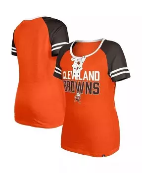 Женская оранжевая рваная футболка Cleveland Browns Throwback со шнуровкой реглан New Era, оранжевый
