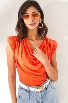 Женская оранжевая свободная блузка с мягким воротником Olalook, оранжевый