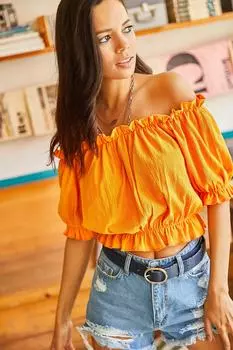 Женская оранжевая укороченная трикотажная блузка Gipsy Olalook, оранжевый