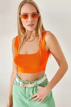 Женская оранжевая укороченная трикотажная блузка Six Six Oval Olalook, оранжевый
