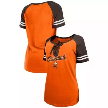 Женская оранжево-коричневая футболка New Era Cleveland Browns Legacy со шнуровкой реглан New Era