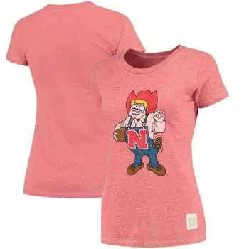 Женская оригинальная брендовая футболка в стиле ретро с принтом Scarlet Nebraska Cornhuskers Tri-Blend с круглым вырезом