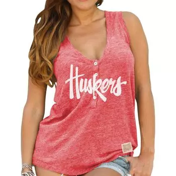 Женская оригинальная брендовая ретро-брелка Scarlet Nebraska Huskers, свободная майка Henley с v-образным вырезом