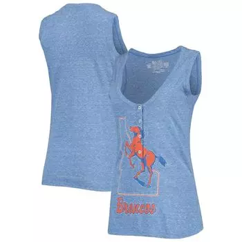 Женская оригинальная брендовая утепленная футболка Royal Boise State Broncos в стиле ретро, свободная майка Henley Tri-Blend с v-образным вырезом