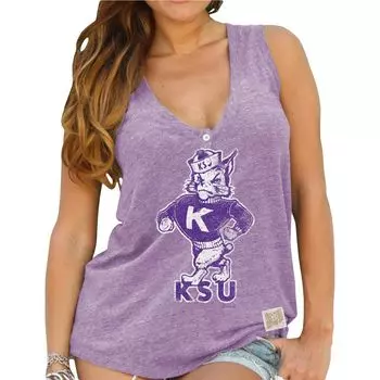 Женская оригинальная ретро-брендовая фиолетовая футболка Kansas State Wildcats, свободная майка Henley с v-образным вырезом, трехслойная майка