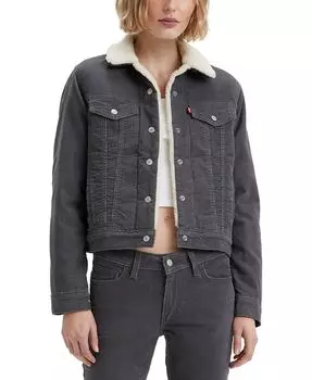 Женская оригинальная вельветовая куртка-тракер с подкладкой из шерпы Levi's, серый