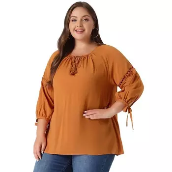 Женская осенняя модная блузка больших размеров с длинными рукавами и завязками на шее Agnes Orinda, оранжевый