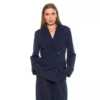 Женская оверсайз-двубортная куртка цвета индиго ALEXIA ADMOR, цвет Navy Stripe