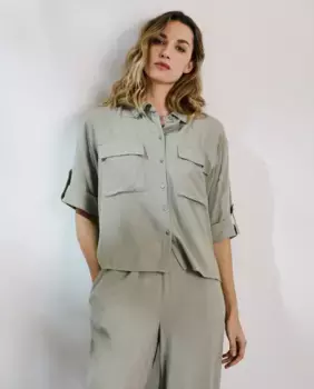 Женская оверсайз рубашка из льна Vero Moda, зеленый