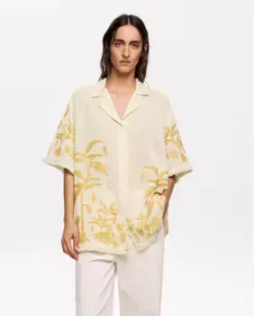 Женская оверсайз рубашка с вышивкой и бахромой Bimba y Lola, цвет Crudo