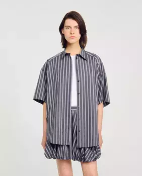 Женская оверсайз рубашка в полоску со стразами Sandro, серый