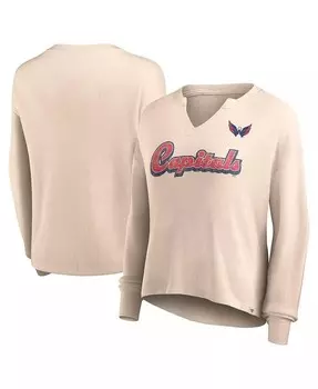 Женская овсяная рваная футболка Washington Capitals Go For It с вырезом вафельной вязки и длинными рукавами Fanatics, бежевый