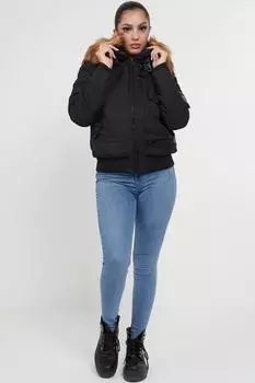 Женская парапланерная куртка-бомбер с искусственным мехом на капюшоне Love Sunshine, черный