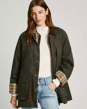 Женская парка с рубашечным воротником и вощеной отделкой Pepe Jeans, темно-зеленый