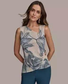 Женская печатная асимметричная майка без рукавов Donna Karan New York, коричневый/бежевый