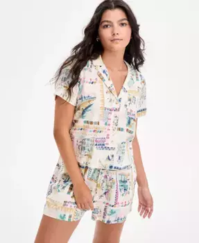 Женская печатная рубашка-кемп из смесового льна Lucky Brand, мультиколор