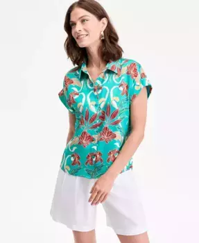 Женская печатная рубашка на пуговицах Camp Shirt I.N.C. International Concepts, синий