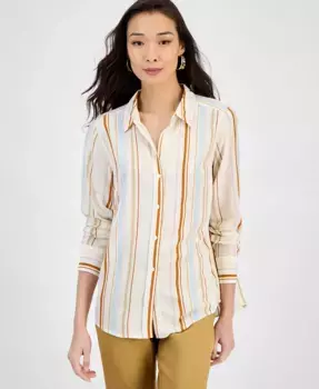 Женская печатная рубашка на пуговицах с длинным рукавом I.N.C. International Concepts, коричневый/бежевый