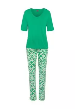Женская пижама Fashion Dreams с V-образным вырезом s.Oliver, цвет Green Aop