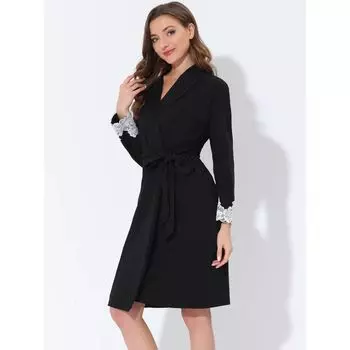 Женская пижама, халат, одежда для сна, кружевная ночная рубашка с завязкой на талии, халат для отдыха cheibear, черный