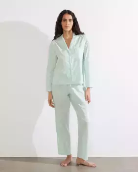 Женская пижама с длинным рукавом и длинные брюки с плюмети и вышитыми цветами Easy Wear, светло-зеленый