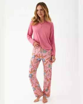 Женская пижама с длинными брюками с длинным рукавом из вискозы с цветочным принтом Promise, цвет Rosa