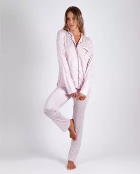 Женская пижама с длинными рукавами, вышивкой и застежкой на пуговицы. Admas, синий