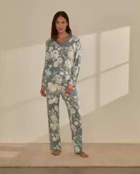 Женская пижама с контрастным V-образным вырезом и принтом nfasis, синий