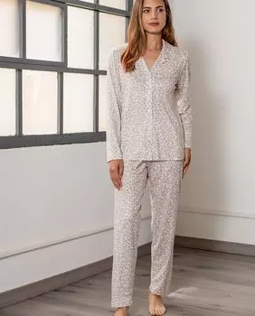 Женская пижама с открытым воротником-рубашкой на пуговицах Mitjans, бежевый