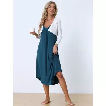 Женская пижама с V-образным вырезом, мягкая ночная рубашка, эластичное платье на бретельках для отдыха ALLEGRA K, синий