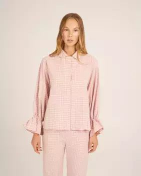 Женская пижама в клетку с рюшами на манжетах Bohodot, розовый