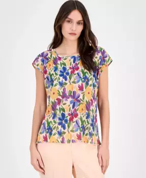 Женская плиссированная блуза с цветочным принтом Tahari ASL, мультиколор