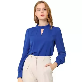 Женская плиссированная блузка на пуговицах с воротником-стойкой сзади, топы ALLEGRA K, цвет Royal Blue
