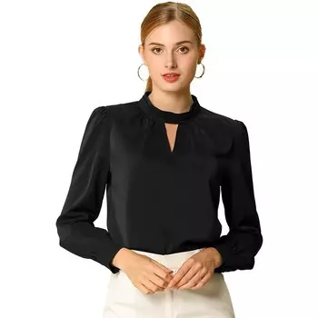 Женская плиссированная блузка на пуговицах с воротником-стойкой сзади, топы ALLEGRA K, черный