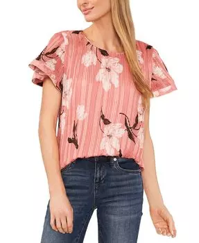 Женская плиссированная блузка с короткими рукавами и цветочным принтом CeCe, розовый