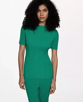 Женская плиссированная футболка с короткими рукавами MANGO, зеленый