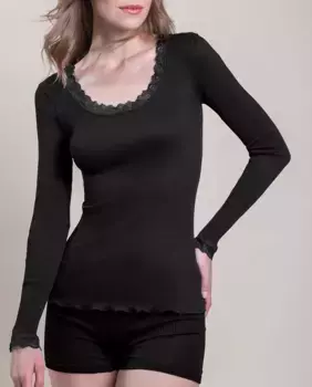 Женская плиссированная майка с длинными рукавами и кружевом по краям Vittoria B. Intimo, черный