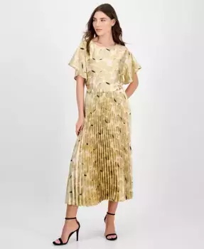 Женская плиссированная миди-юбка с принтом на резинке Anne Klein, коричневый