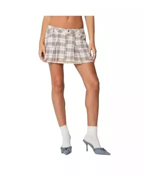 Женская плиссированная мини-юбка в клетку Roni Edikted, бежевый