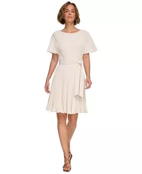 Женская плиссированная модель Sunburst Fit & Расклешенное платье DKNY, слоновая кость/кремовый