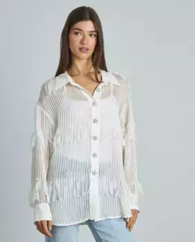 Женская плиссированная рубашка с длинным рукавом на пуговицах Alma en Pena, белый