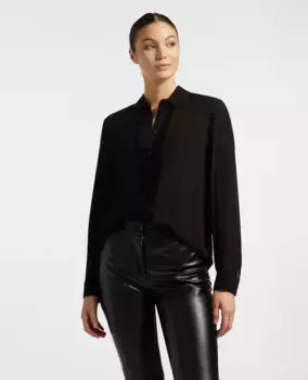 Женская плиссированная рубашка с длинными рукавами и рюшами Elena Mir, черный