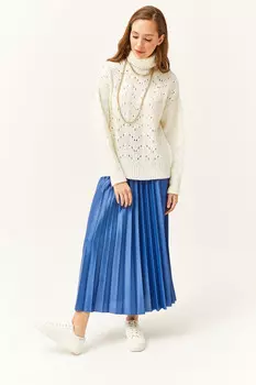 Женская плиссированная юбка-трапеция цвета индиго под кожу Olalook, синий