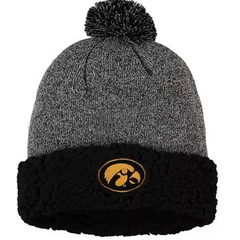 Женская плотная вязаная шапка с манжетами и помпоном Top of the World черного цвета Iowa Hawkeyes