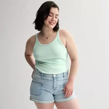 Женская плюс сайз майка с круглым вырезом и рубчиком So, цвет iced aqua