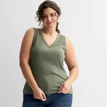 Женская плюс сайз майка с v-образным вырезом и резинкой Sonoma Goods For Life, цвет carey olive