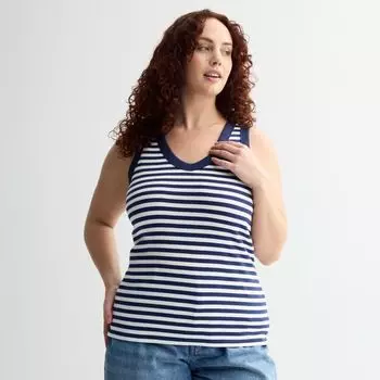 Женская плюс сайз майка с v-образным вырезом и резинкой Sonoma Goods For Life, цвет white navy stripe
