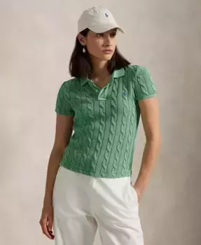 Женская поло с ажурной вязкой Polo Ralph Lauren, зеленый