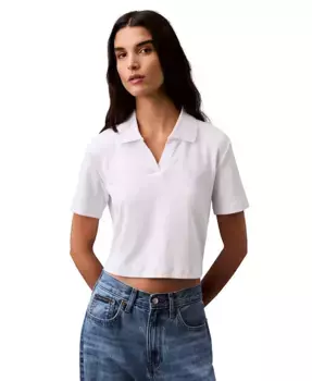 Женская поло с ребристым узором и логотипом Monogram Calvin Klein Jeans, белый